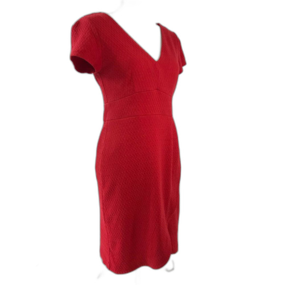 Anthropologie Maeve Red Splitshade Tulip Hem Dress Cap Sleeve V-neck Size Medium - Picture 5 of 12